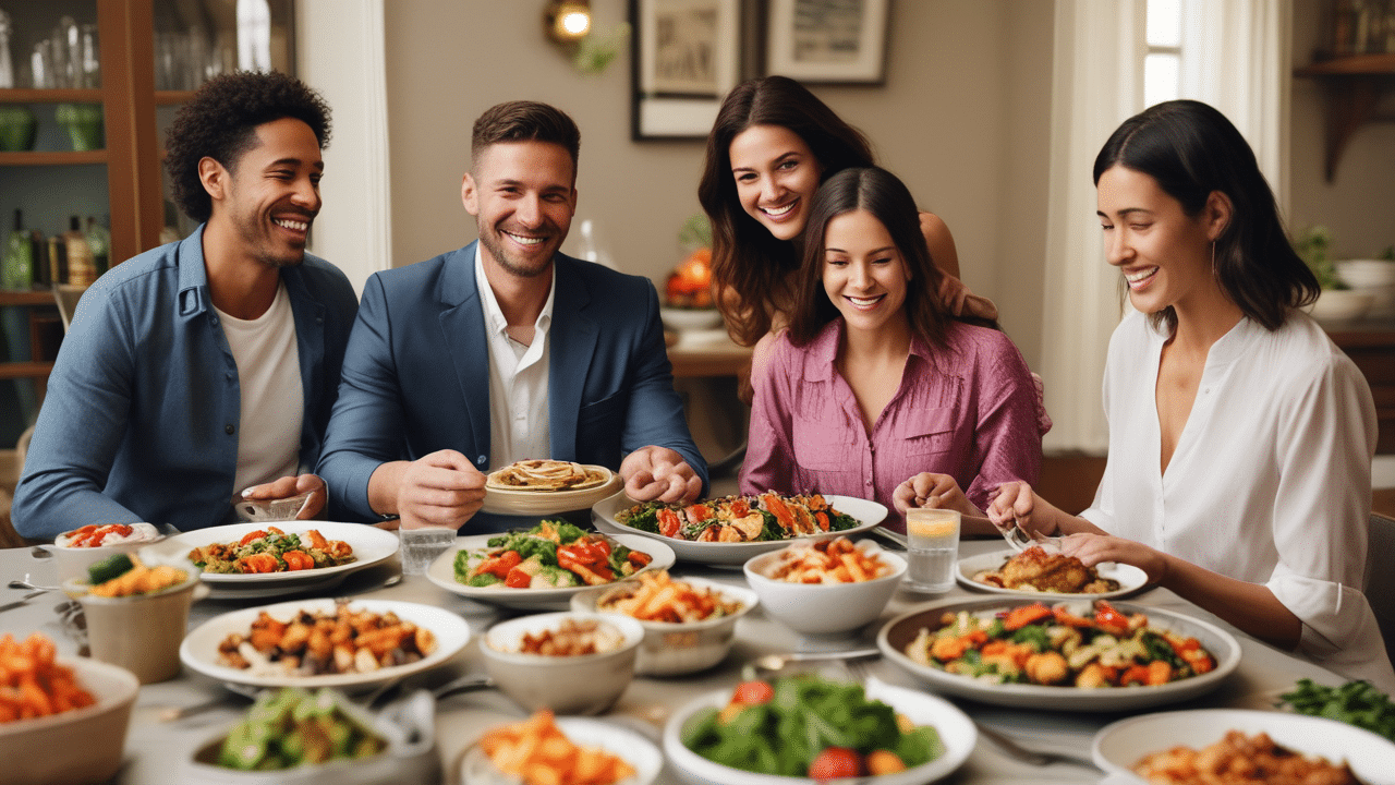 Family enjoying customized catering meal